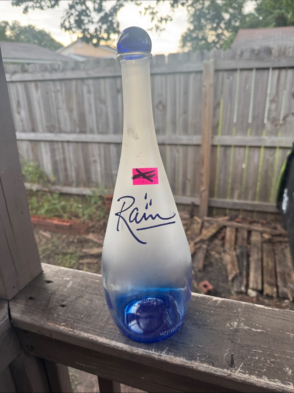 Rain Vodka Bottle Empty— Frosted Glass with Blue Accent